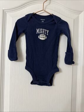Carter's navy blue long sleeve newborn bodysuit football 100% cotton MIGHTY CUTE